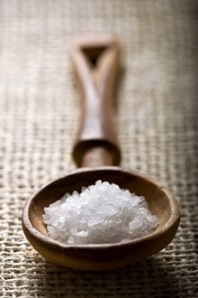 salt in a wooden spoon